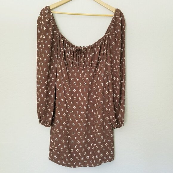 Aritzia Sunday Best Delilah Floral Long Sleeve Mini Dress M Brown Ditsy Milkmaid - Picture 5 of 16